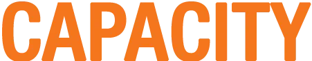 The word "CAPACITY" is displayed in large, bold, orange capital letters on a transparent background.