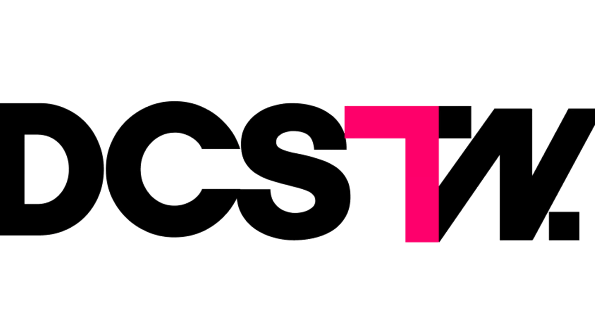 Bold black letters "DCS" followed by a bright pink "T" and a black "W" on a light gray background, forming the abbreviation "DCSTW.