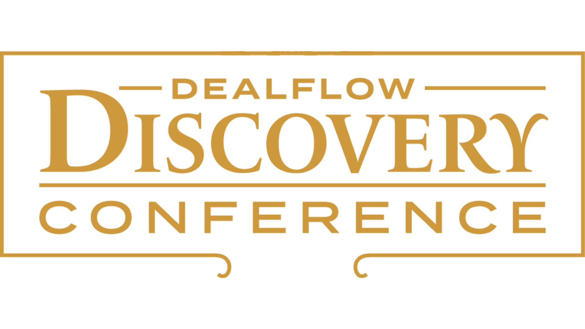 Gold text logo reads "DealFlow Discovery Conference" in a bold, uppercase font, framed by thin gold lines above and below.
