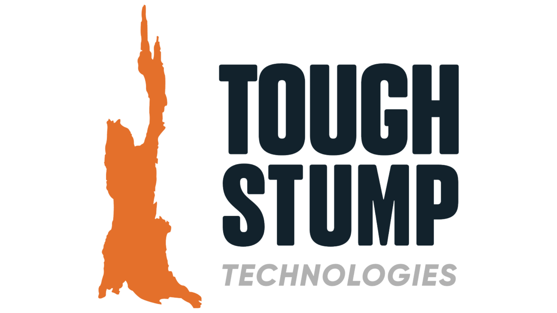 Logo for Tough Stump Technologies featuring an orange tree stump silhouette next to bold black and gray text reading "TOUGH STUMP TECHNOLOGIES" on a white background.
